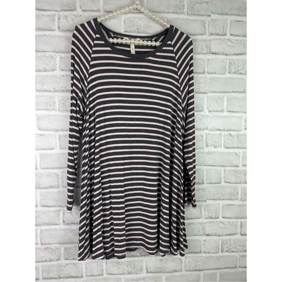Matilda Jane Top Womens Medium Gray Pink Tunic Stripe Swing Long Sleeve Stretch - Picture 6 of 6
